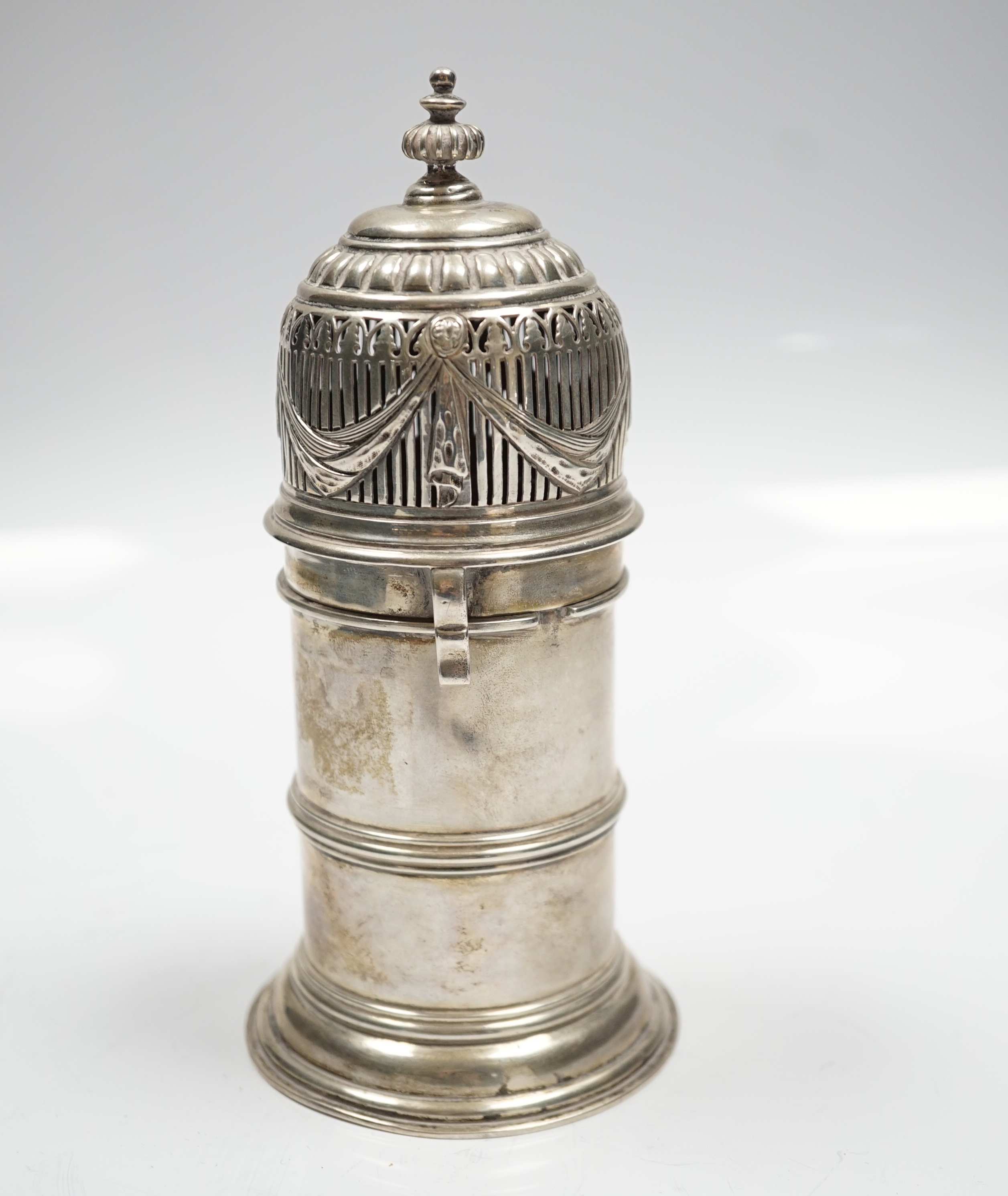 A George V silver lighthouse sugar caster, Nathan & Hayes, Chester, 1913, 17cm, 8.3oz.